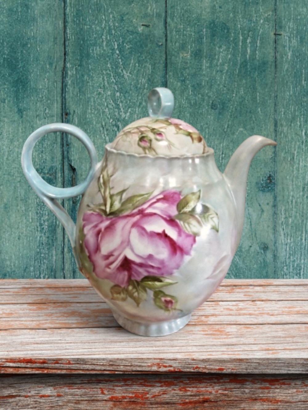 Antique Limoges Cabbage Rose Teapot France